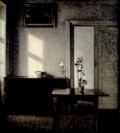 Interior with Potted Plant on Card Table, Bredgade 25 by Vilhelm Hammershi